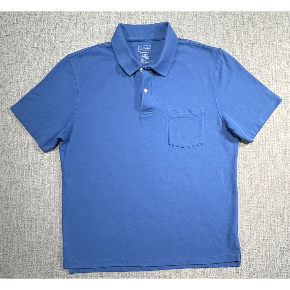 LL Bean Mens Large Blue Short Sleeve Cotton Jersey Polo Shirt Traditional Fit